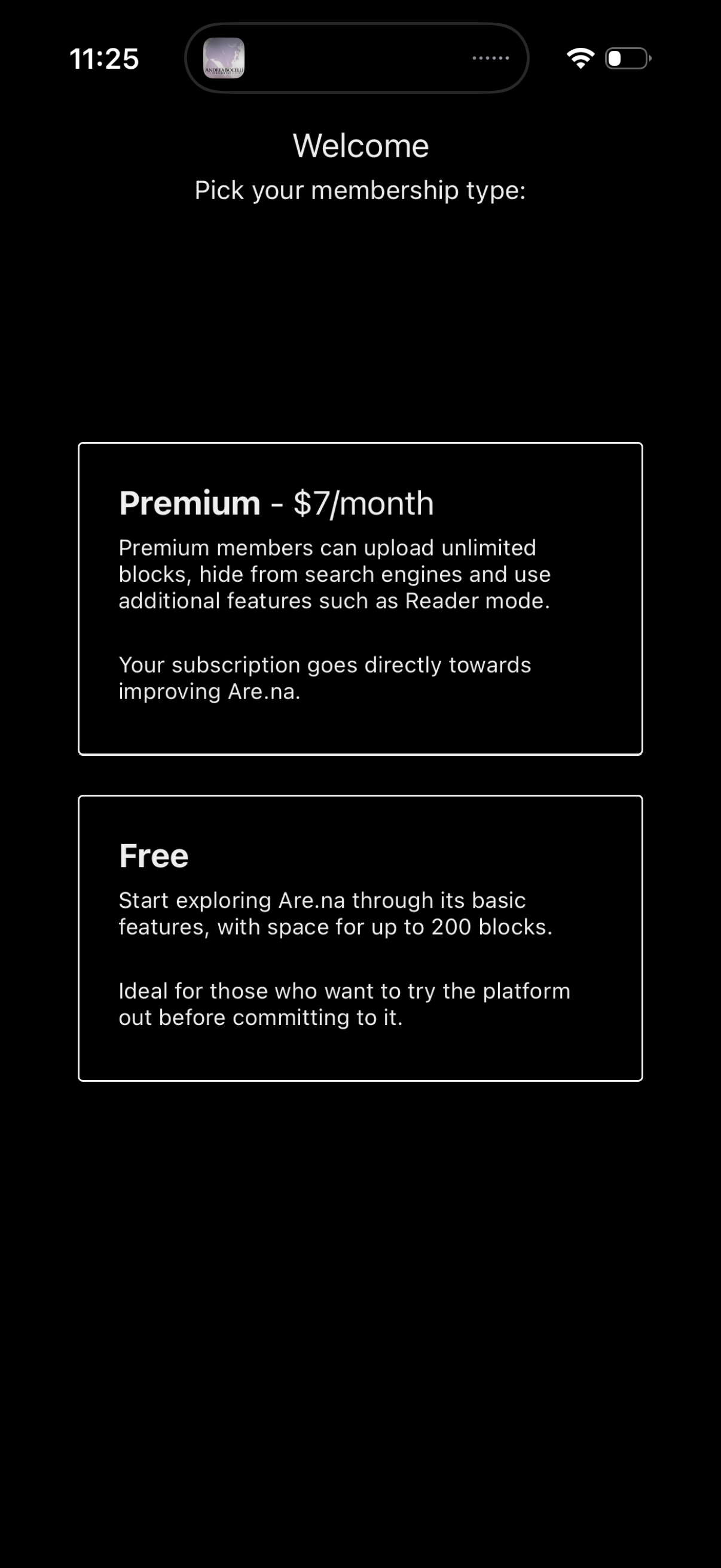 andante pricing screenshot